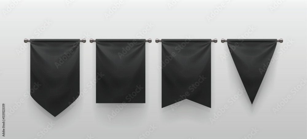 black color realistic hanging banners in set