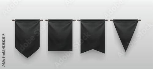 black color realistic hanging banners in set