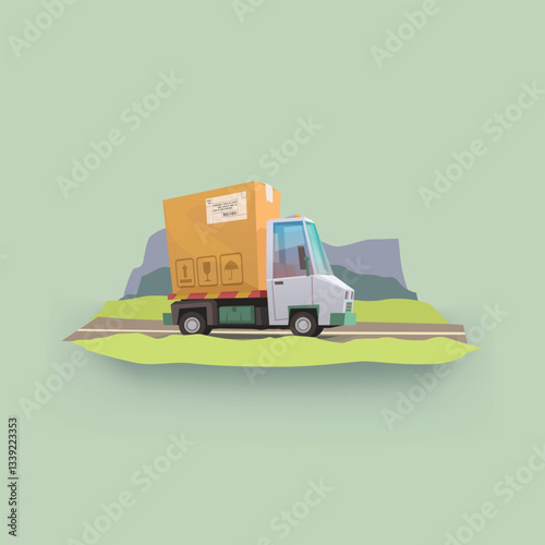cartoon post white truck delivering in nature