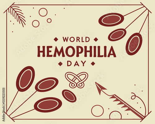 Elegant World Hemophilia Day design with stylized blood cell shapes and decorative botanical elements for awareness campaigns.