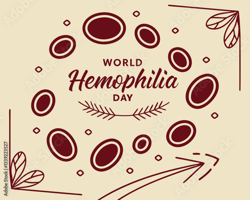 Elegant World Hemophilia Day design with stylized blood cell shapes and decorative botanical elements for awareness campaigns.