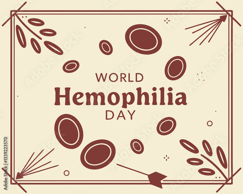 Elegant World Hemophilia Day design with stylized blood cell shapes and decorative botanical elements for awareness campaigns.