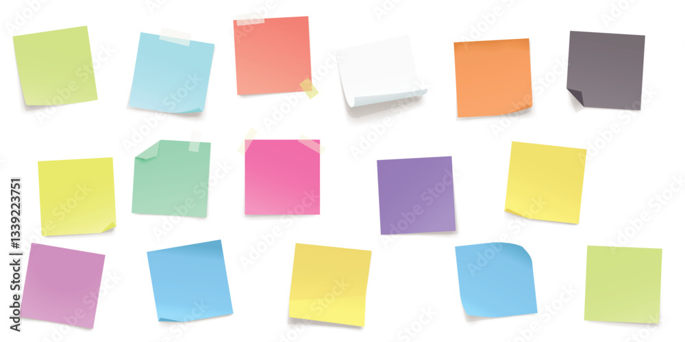 realistic bright memo notes in big set realistic bright memo notes in big set
