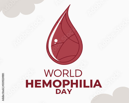 Simple and symbolic design for World Hemophilia Day featuring a red blood drop against a soft, cloudy background.