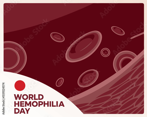 Illustrative design for World Hemophilia Day featuring red blood cells flowing in a vessel, raising awareness for the bleeding disorder.