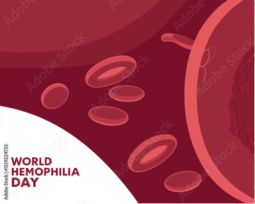 Illustrative design for World Hemophilia Day featuring red blood cells flowing in a vessel, raising awareness for the bleeding disorder.