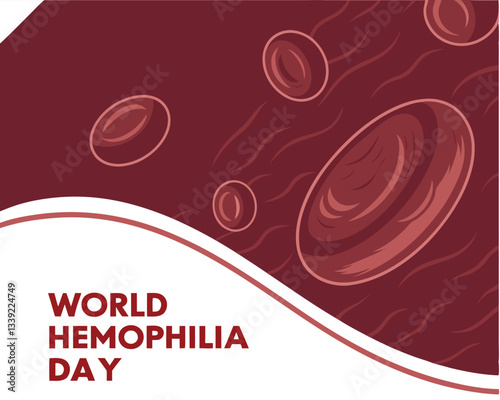 Illustrative design for World Hemophilia Day featuring red blood cells flowing in a vessel, raising awareness for the bleeding disorder.