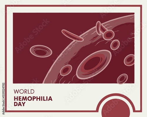 Illustrative design for World Hemophilia Day featuring red blood cells flowing in a vessel, raising awareness for the bleeding disorder.