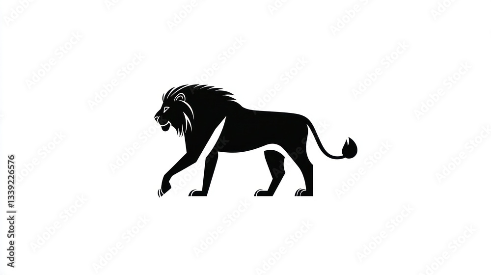 Fototapeta premium Black lion silhouette on white