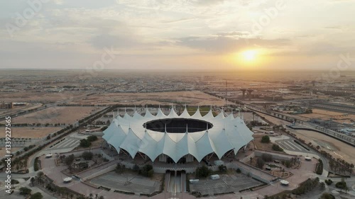 Aerial View of Riyadh Stadium Sunrise