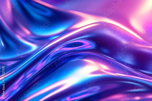Wavy Blue and Purple Metallic Liquid Background with Neon Holographic Texture