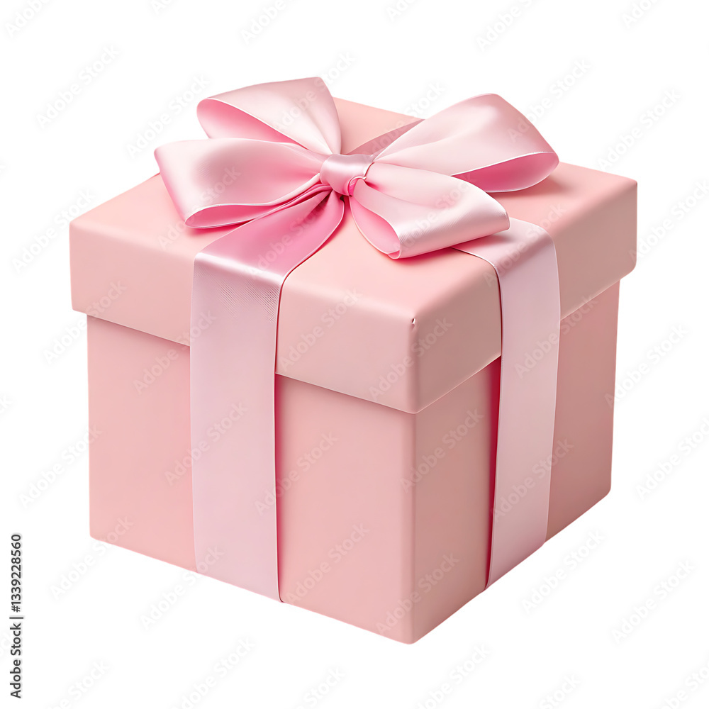Fototapeta premium A beautifully wrapped pink gift box with a satin ribbon.