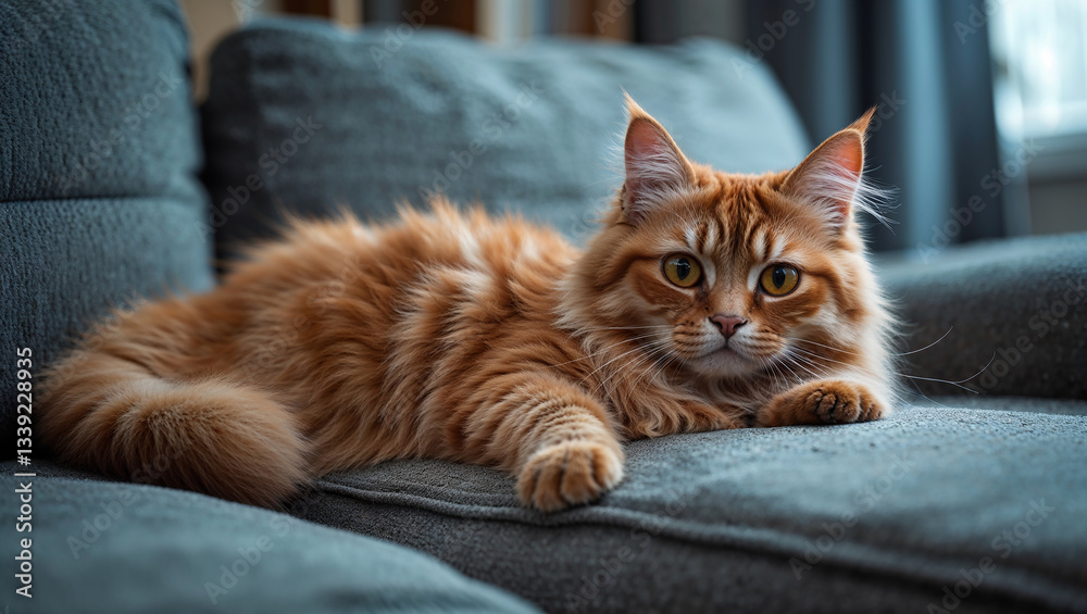 Obraz premium Ginger cat relaxing on comfortable sofa