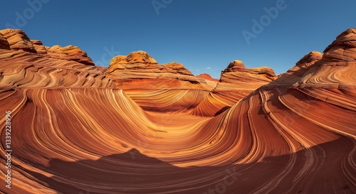 赤褐色砂岩の波打つ造形 神秘的風景 鮮明な日差し