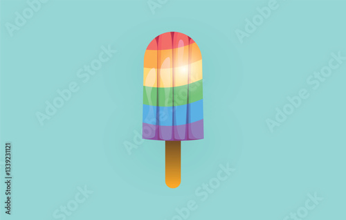Rainbow popsicle LGBT ice cream in Pride style for design and printing on clothes, cards , etc. Editable image. Vector.