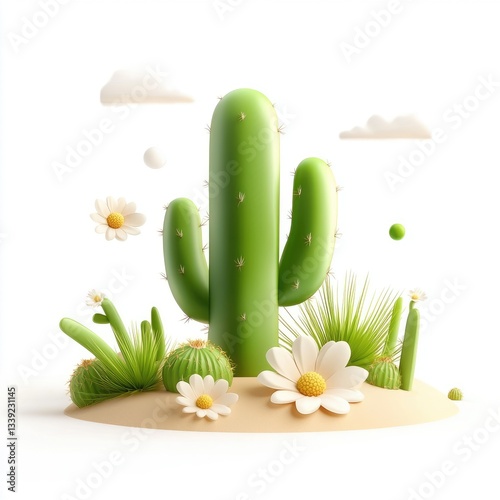 Colorful Cactus With Flowers and Greenery in Bright Environment