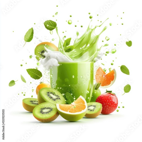 Fresh Fruit Smoothie with Splash and Vibrant Ingredients