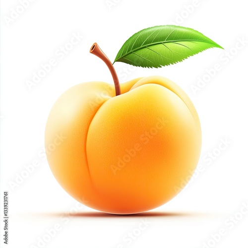 Fresh and Juicy Peach with Leaf Isolated on White Background