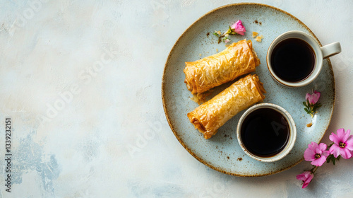 Delicious Baklava Pastries with Coffee A Serene Morning Treat