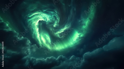 Ethereal aurora swirling across a dark and cloudless sky