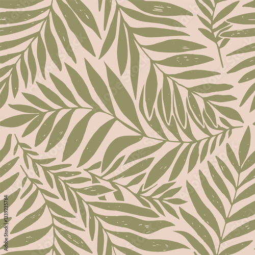 Seamless vector pattern palm dypsis leaves. Summer palm leaves tropical fabric design. Dypsis lutescens seamless pattern. Vector endless illustration.