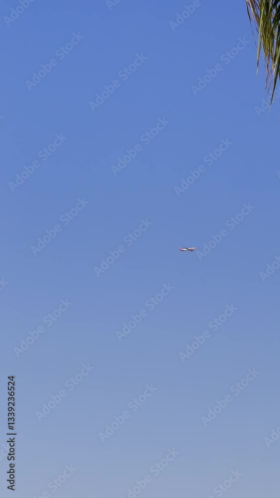 flying Passenger plane in the sky view from hotel in Egypt. Tourism and travel concept flying Passenger plane in the sky view from hotel in Egypt. Tourism and travel concept