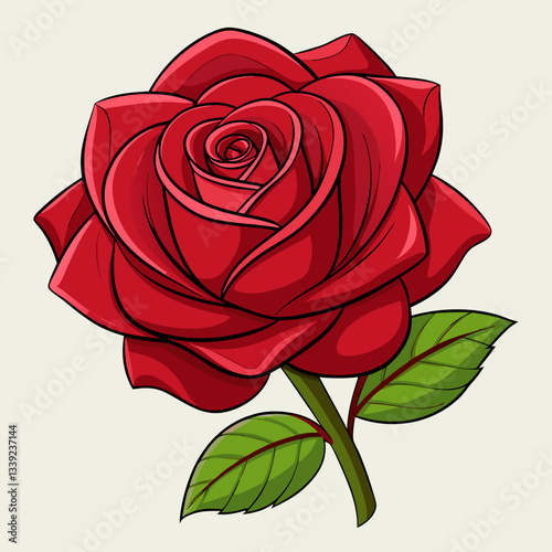 Ruby Bloom: A single, vibrant red rose in full, lush bloom, its petals unfurling in exquisite detail against a gentle background, embodying timeless elegance and romance.