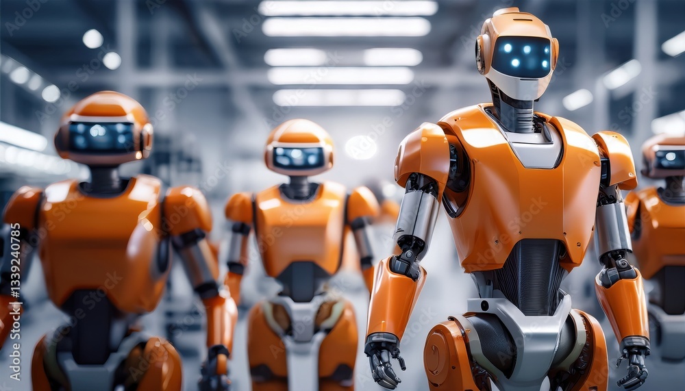 Robots collaborate in a modern factory, boosting production efficiency.