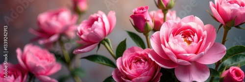 Luscious pink peonies and roses bouquet Ample copy space , macro, texture