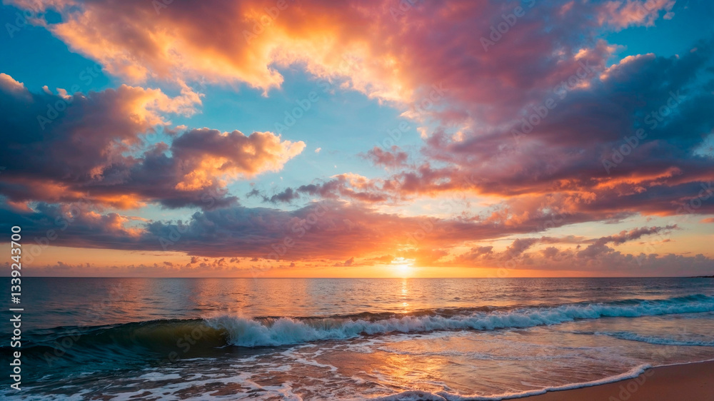 Fototapeta premium Picturesque sunset over the ocean coast