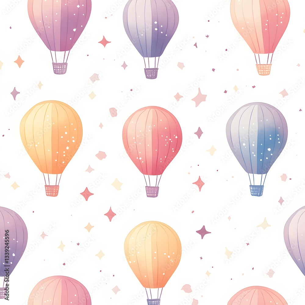 Pastel Hot Air Balloons and Stars Seamless Pattern Pastel Hot Air Balloons and Stars Seamless Pattern