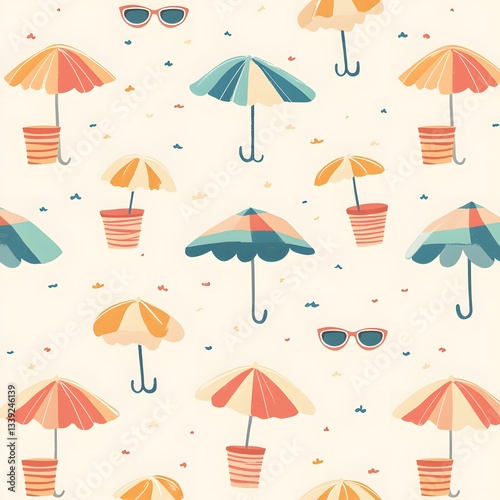 Pastel Umbrellas and Sunglasses Summer Pattern