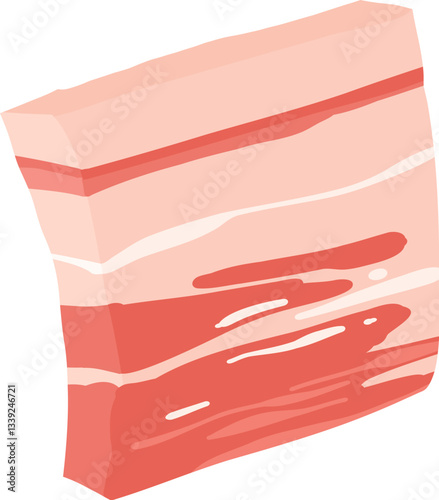 Pizza bacon piece ingredient isolated on white. Vector cartoon illustration of dough base, tomato, pepper, mushroom pieces, slices of ham and salami, ketchup sauce, olive oil, rosemary, italian food