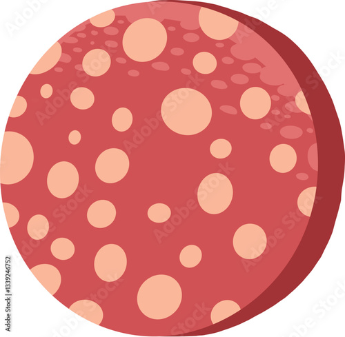 Pizza sausage piece ingredient isolated on white. Vector cartoon illustration of dough base, tomato, pepper, mushroom pieces, slices of ham and salami, ketchup sauce, olive oil, rosemary, italian food