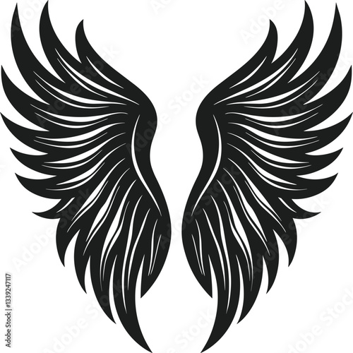 Elegant Black Angel Wings Silhouette – High-Quality Vector Illustration