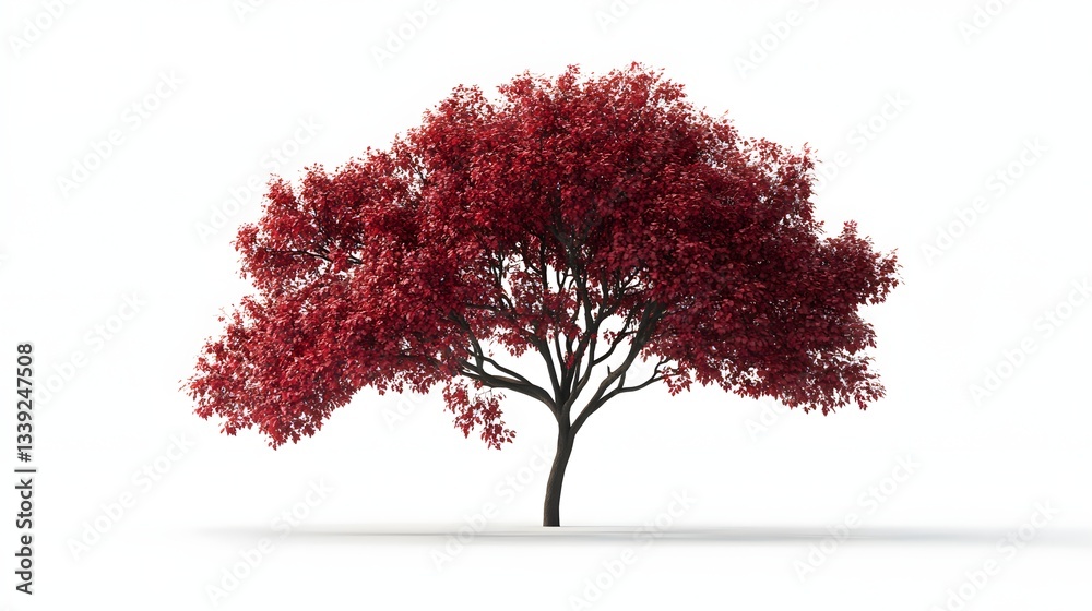 Fototapeta premium A single tree with deep red autumn leaves