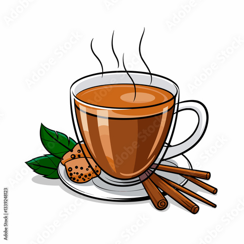 Masala Chai - Spiced Tea in a Glass Cup Illustration