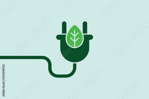 Leaf inside a power plug, green energy concept