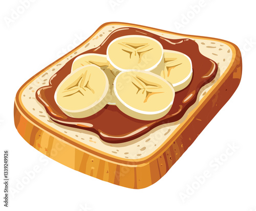 Slice peanut butter and banana topping - Vector Illustration