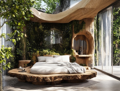 A luxury bedroom suite designed to incorporate natural elements effectively