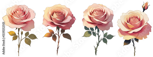 A minimalist anime-style rose with soft, flowing petals in a croquis design. transparent Rose flowers png collection, isolated white background, rose flowers collection.