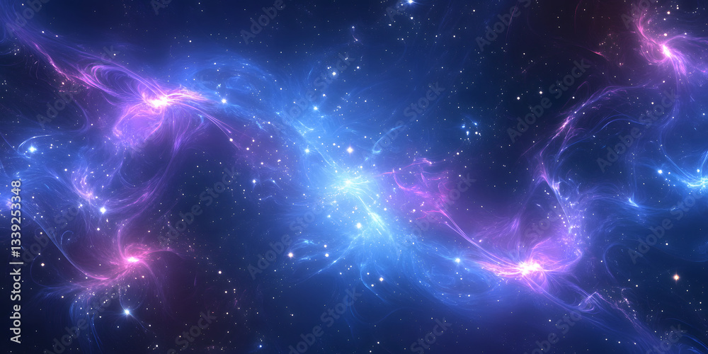 Naklejka premium Cosmic galaxy with blue and purple nebula and glowing stars