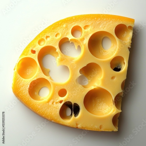 Obraz na płótnie Close Up of a Piece of Yellow Swiss Cheese with Irregular Holes on White Background w salonie