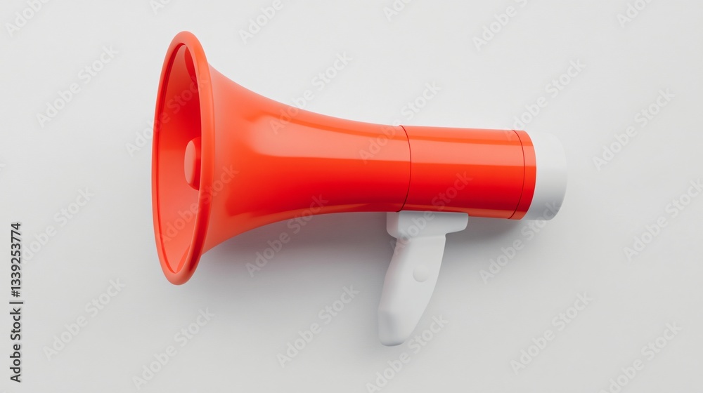 Bright red megaphone on a plain background, ideal for announcements, events, rallying support, or amplifying voices. Bright red megaphone on a plain background, ideal for announcements, events, rallying support, or amplifying voices.