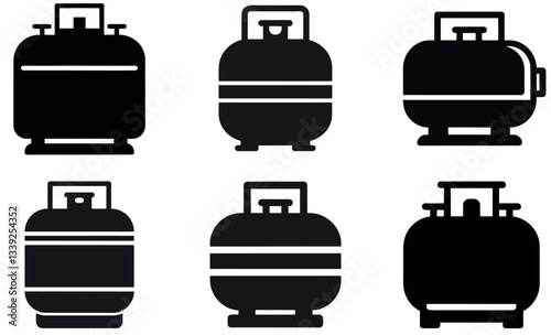 Simple Black and White Vector Illustration of Various Propane Gas Tanks