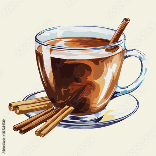 Watercolor Masala Chai in a Traditional Glass Cup