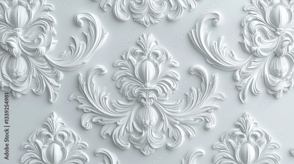 abstract baroque-inspired designs in white. abstract baroque-inspired designs in white.