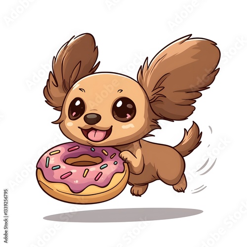 Adorable Brown Chihuahua Puppy Cartoon with Pink Donut