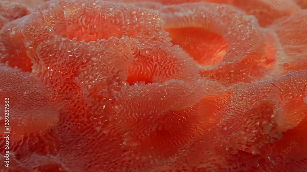 Close-up of a vibrant red coral texture with intricate patterns and details. Mineral texture macro background. Close-up of a vibrant red coral texture with intricate patterns and details. Mineral texture macro background.