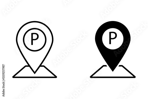 Parking and car road sign and pin marker icon